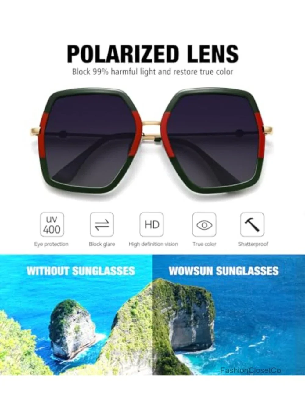 UV400 Oversized Hexagonal Wrap Sunglasses Scratch Resistant Driving Shades